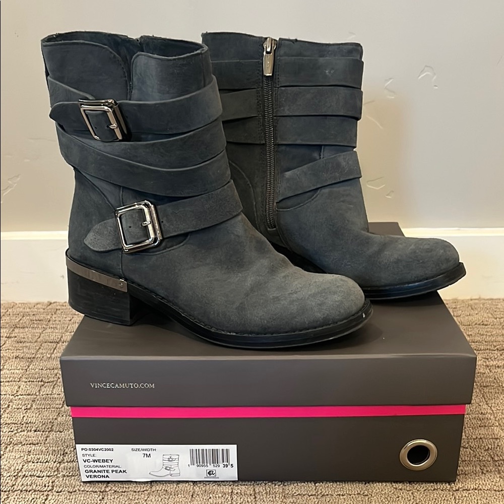 Vince Camuto Gray Ankle Boots with Buckle Straps